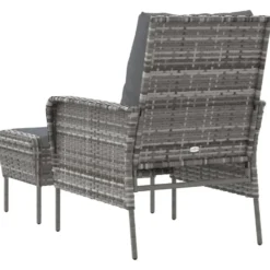 vidaXL - Tuinstoel Met Voetenbank - Grijs - Poly rattan