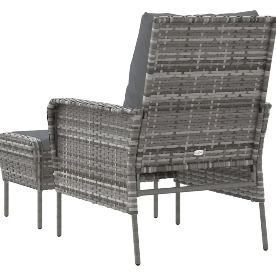 vidaXL - Tuinstoel Met Voetenbank - Grijs - Poly rattan