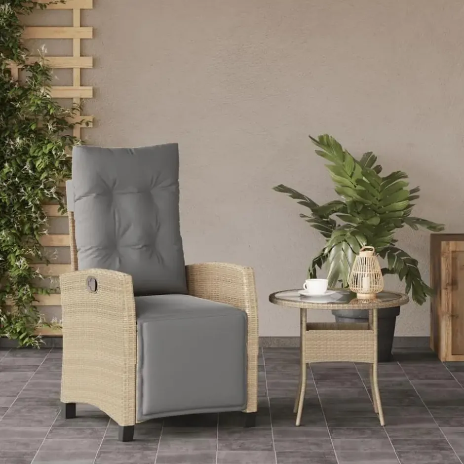 vidaXL - Tuinstoel verstelbaar met voetensteun - Beige - Poly rattan