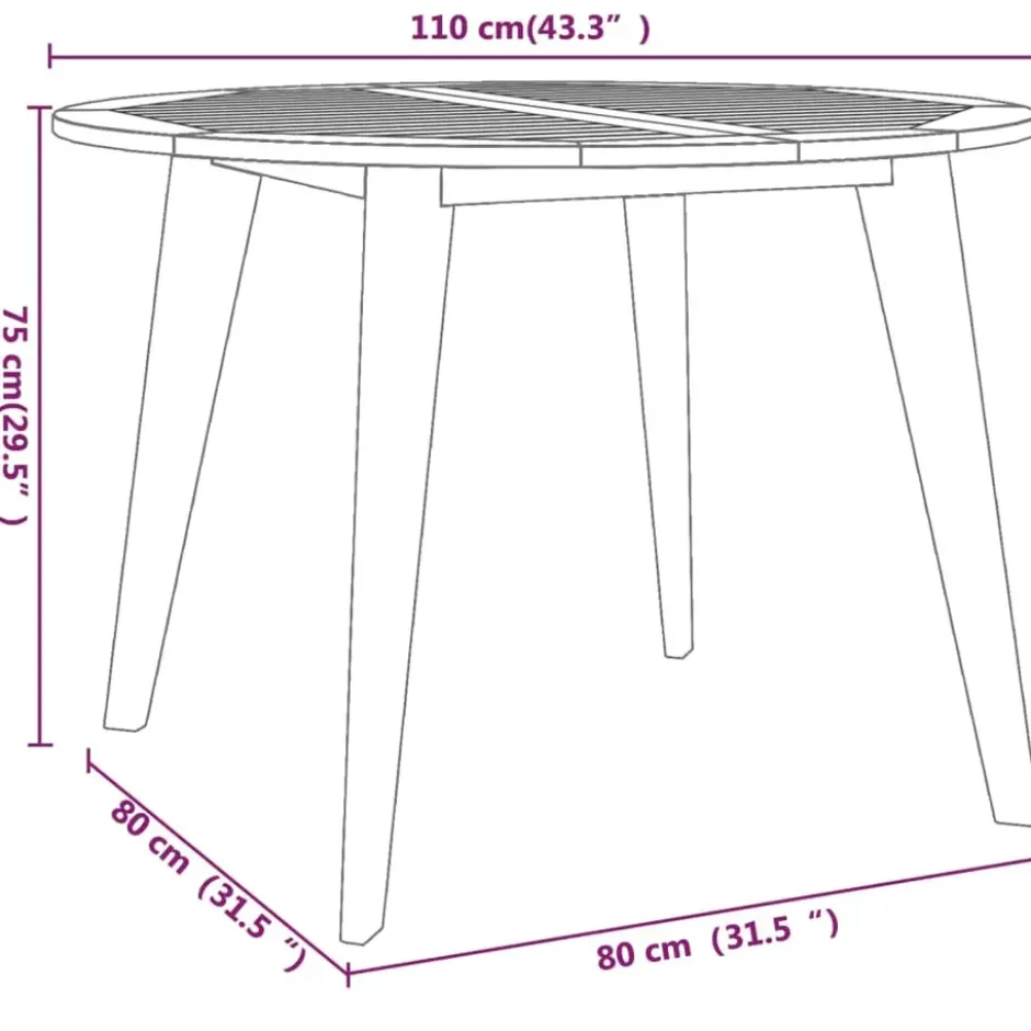 vidaXL - Tuintafel - Bruin - Massief acaciahout - Ø 110 x 75 cm
