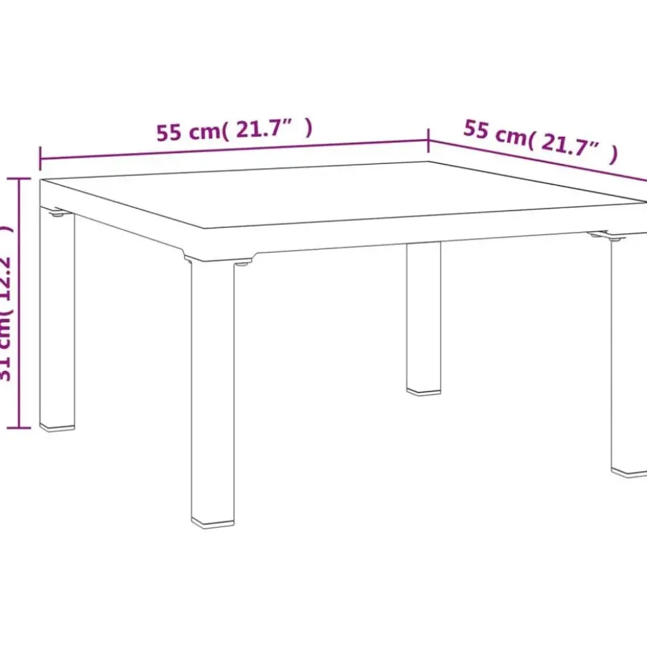 vidaXL - Tuintafel - Grijs - DPC en staal - 55 x 55 x 31 cm