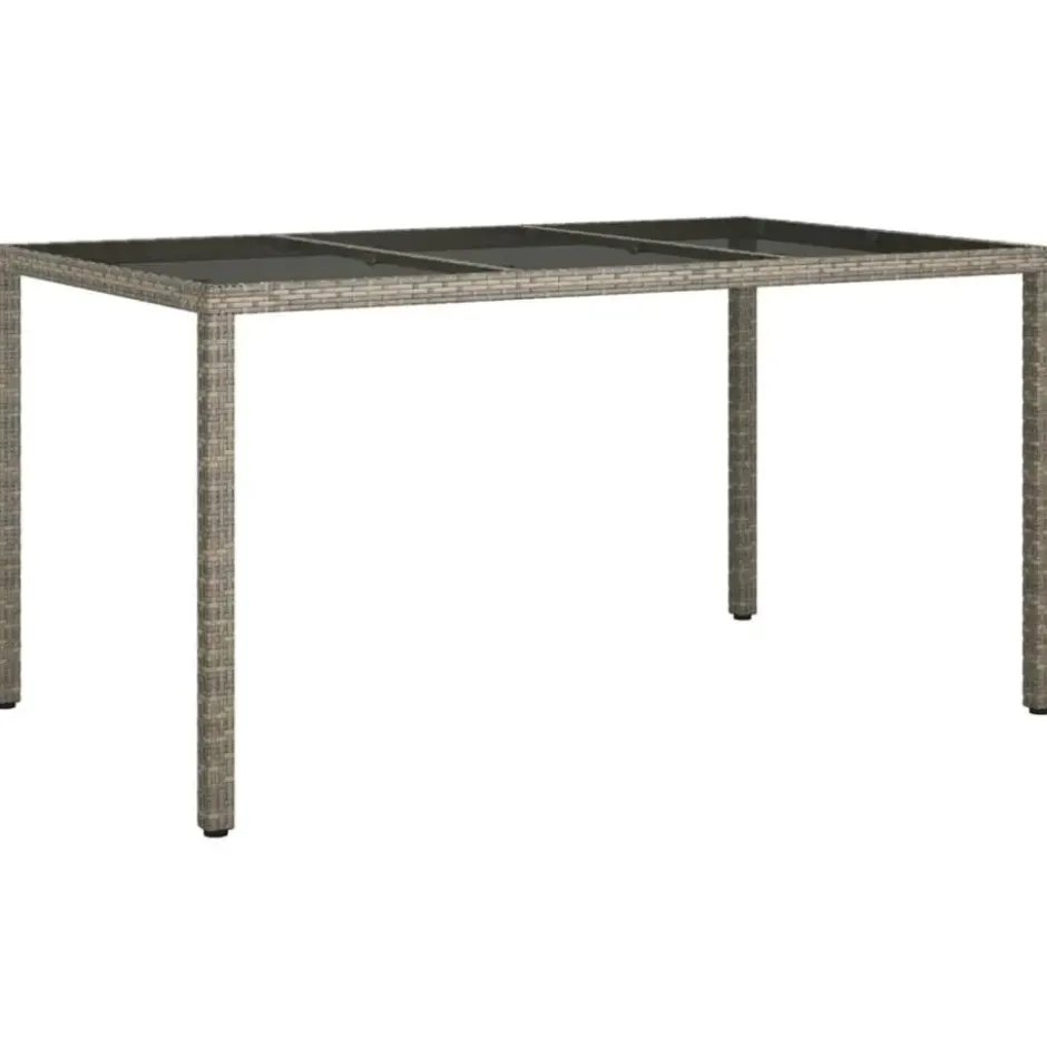 vidaXL - Tuintafel - Grijs - Gehard glas en poly rattan - 150 x 90 x 75 cm