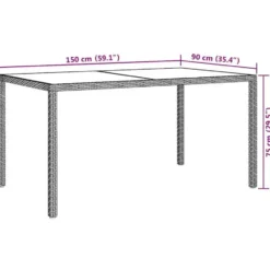 vidaXL - Tuintafel - Grijs - Gehard glas en poly rattan - 150 x 90 x 75 cm