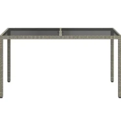 vidaXL - Tuintafel - Grijs - Gehard glas en poly rattan - 150 x 90 x 75 cm