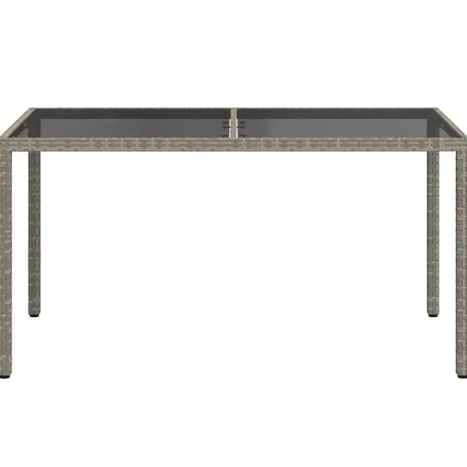 vidaXL - Tuintafel - Grijs - Gehard glas en poly rattan - 150 x 90 x 75 cm