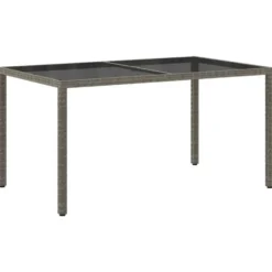 vidaXL - Tuintafel - Grijs - Gehard glas en poly rattan - 150 x 90 x 75 cm