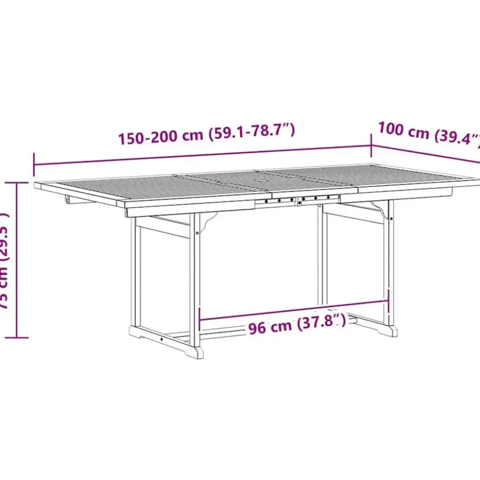 vidaXL - Tuintafel - Grijs - Massief acaciahout - (150-200)x100x75 cm