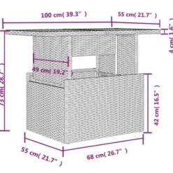 vidaXL - Tuintafel met glazen blad - Zwart - Poly rattan - 100 x 55 x 73 cm