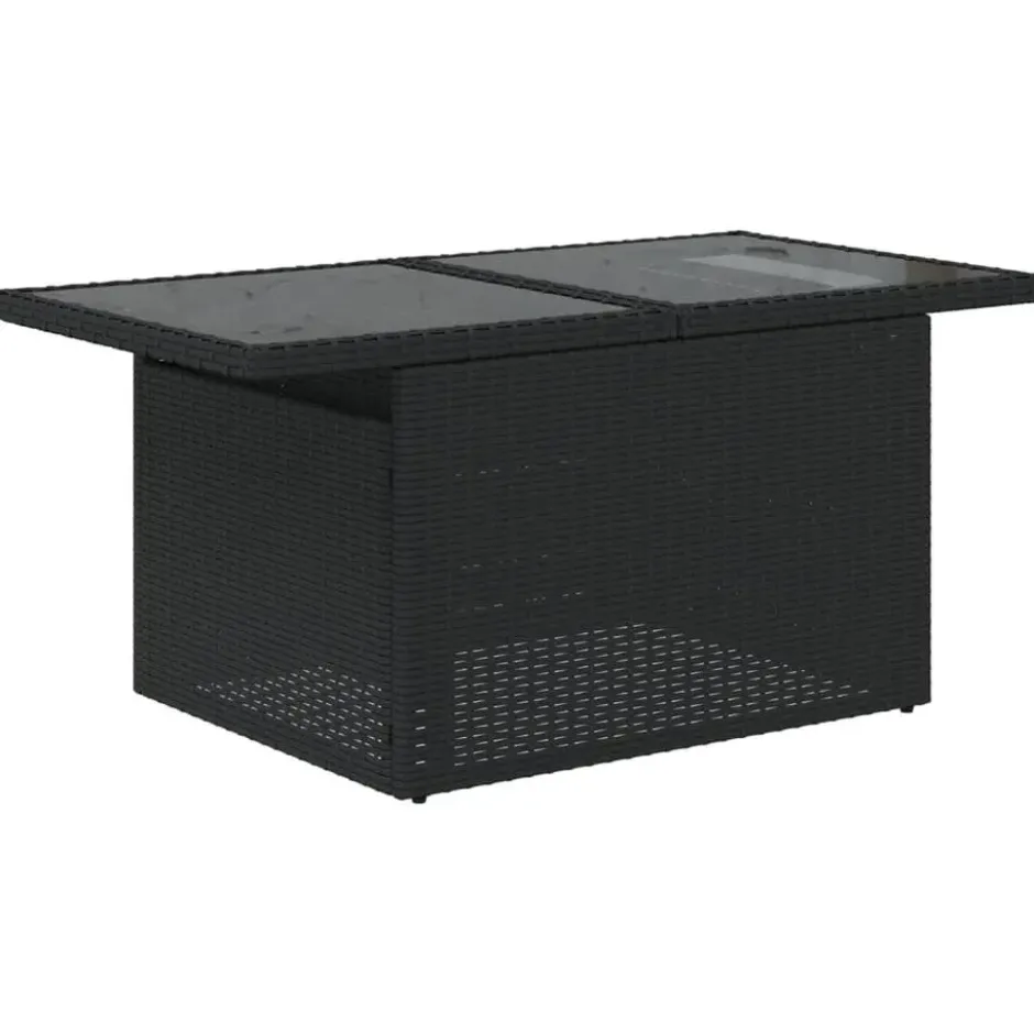 vidaXL - Tuintafel met glazen blad - Zwart - Poly rattan - 100 x 55 x 73 cm