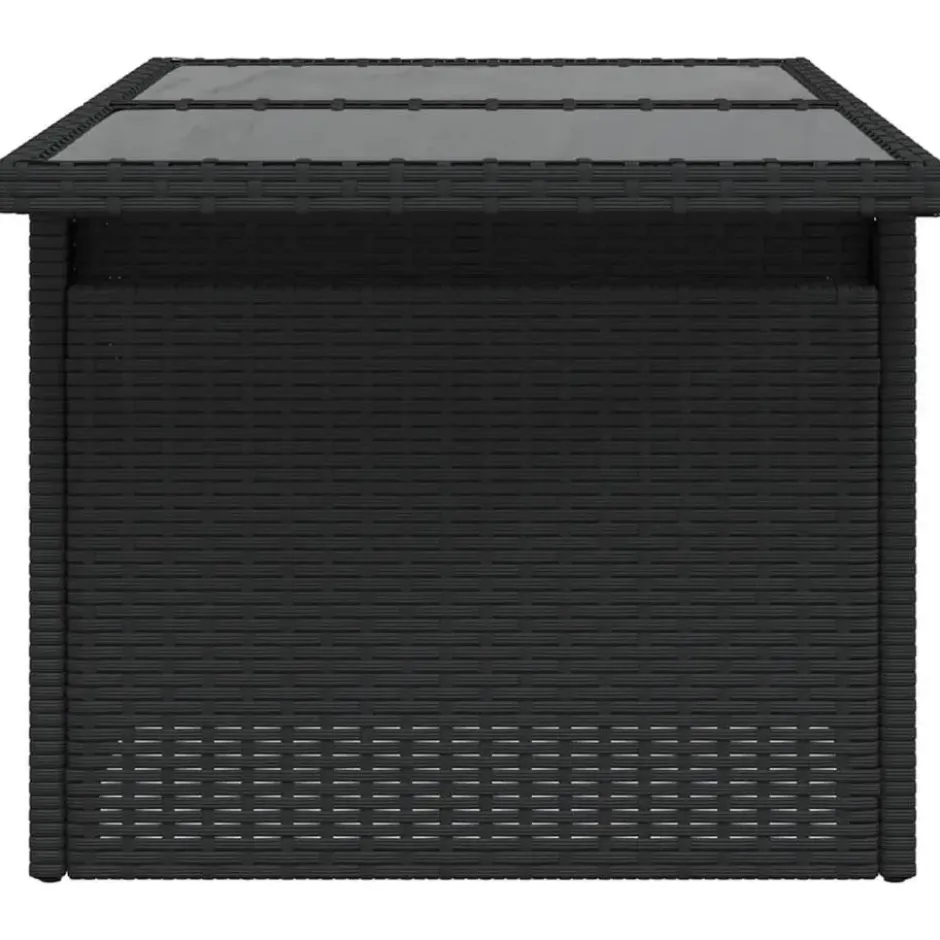 vidaXL - Tuintafel met glazen blad - Zwart - Poly rattan - 100 x 55 x 73 cm