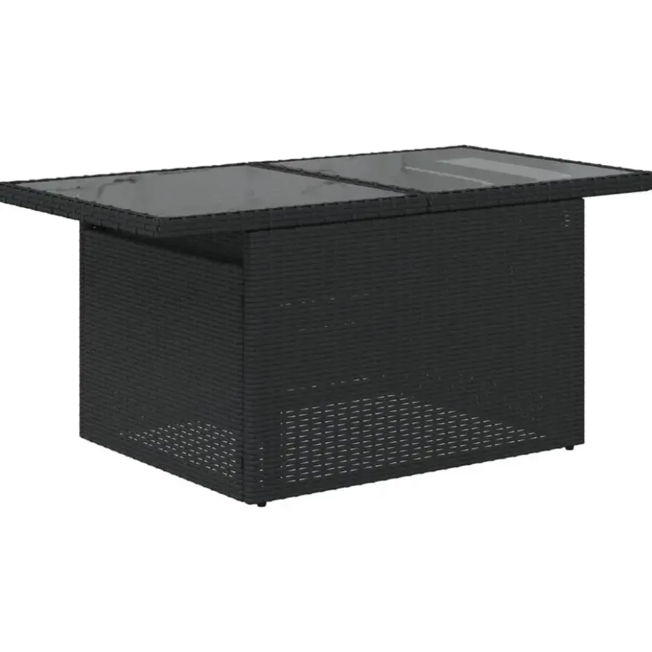 vidaXL - Tuintafel met glazen blad - Zwart - Poly rattan - 100 x 55 x 73 cm