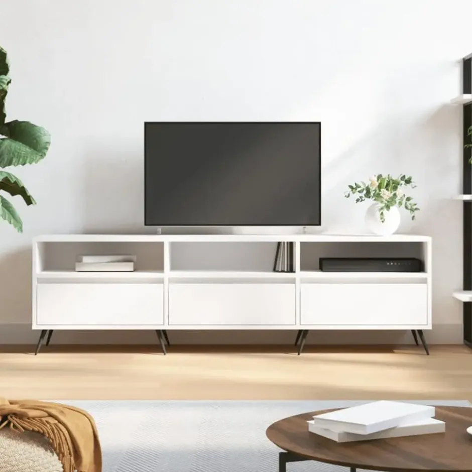 vidaXL - TV-meubel met 3 deuren en 3 vakken - Wit - Hout - 150x30x44.5 cm