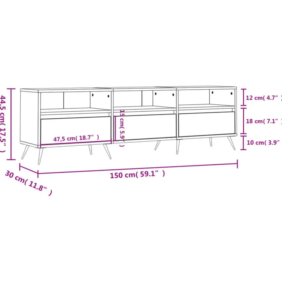 vidaXL - TV-meubel met 3 deuren en 3 vakken - Wit - Hout - 150x30x44.5 cm