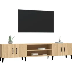 vidaXL - TV-meubel met deuren - Sonoma eiken - Hout en metaal -180x31.5x40 cm