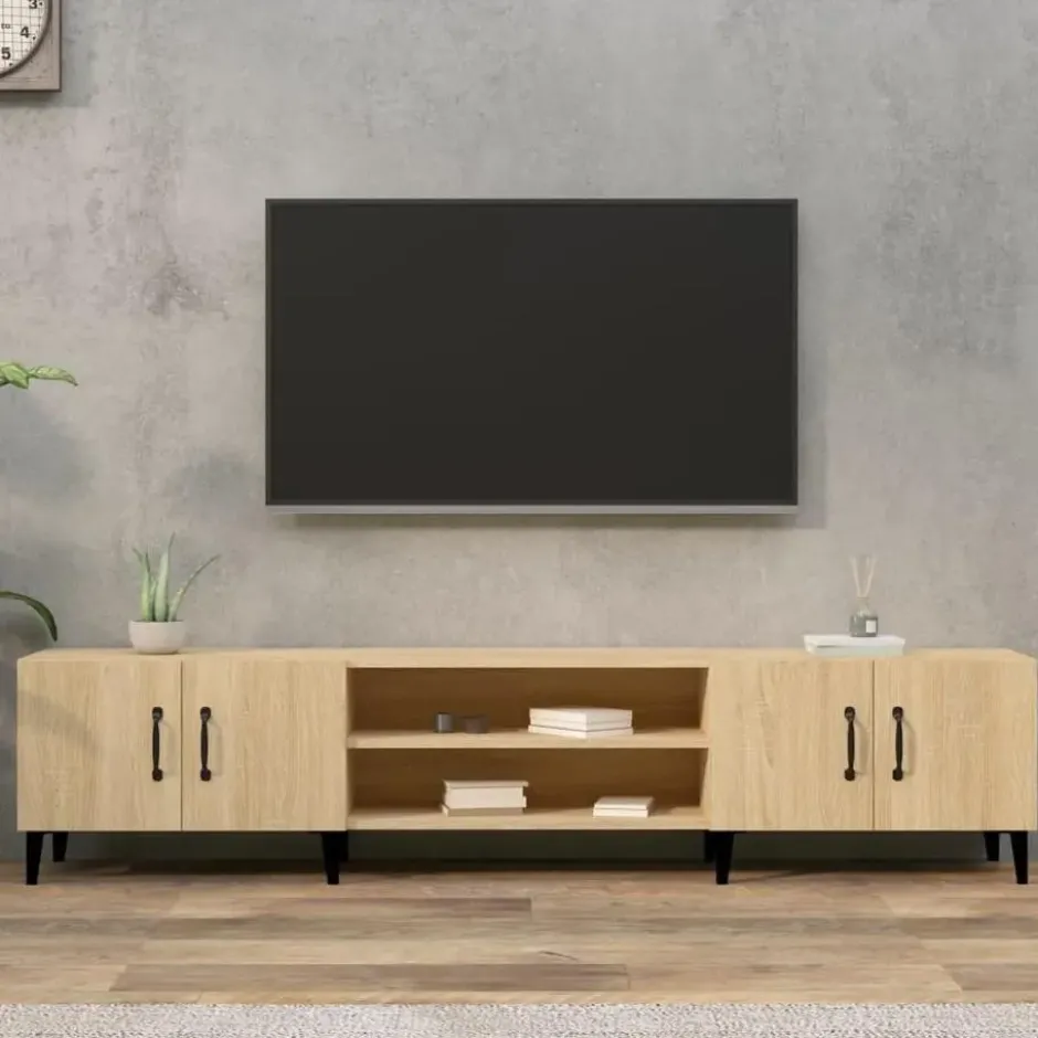 vidaXL - TV-meubel met deuren - Sonoma eiken - Hout en metaal -180x31.5x40 cm