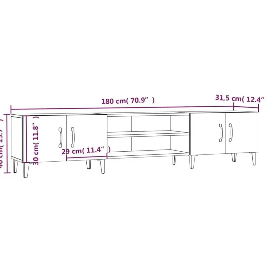 vidaXL - TV-meubel met deuren - Sonoma eiken - Hout en metaal -180x31.5x40 cm