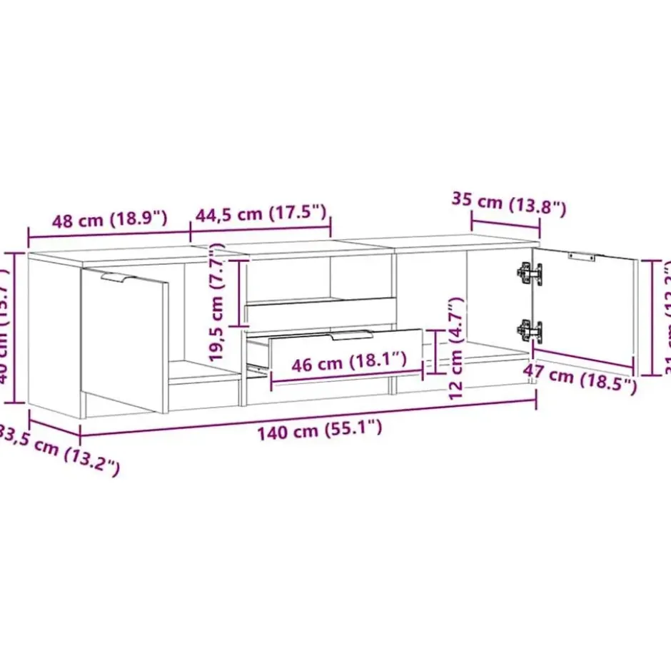 vidaXL - TV-meubel met 1 lade en 2 deuren - Artisanaal eiken - 140x35x40 cm
