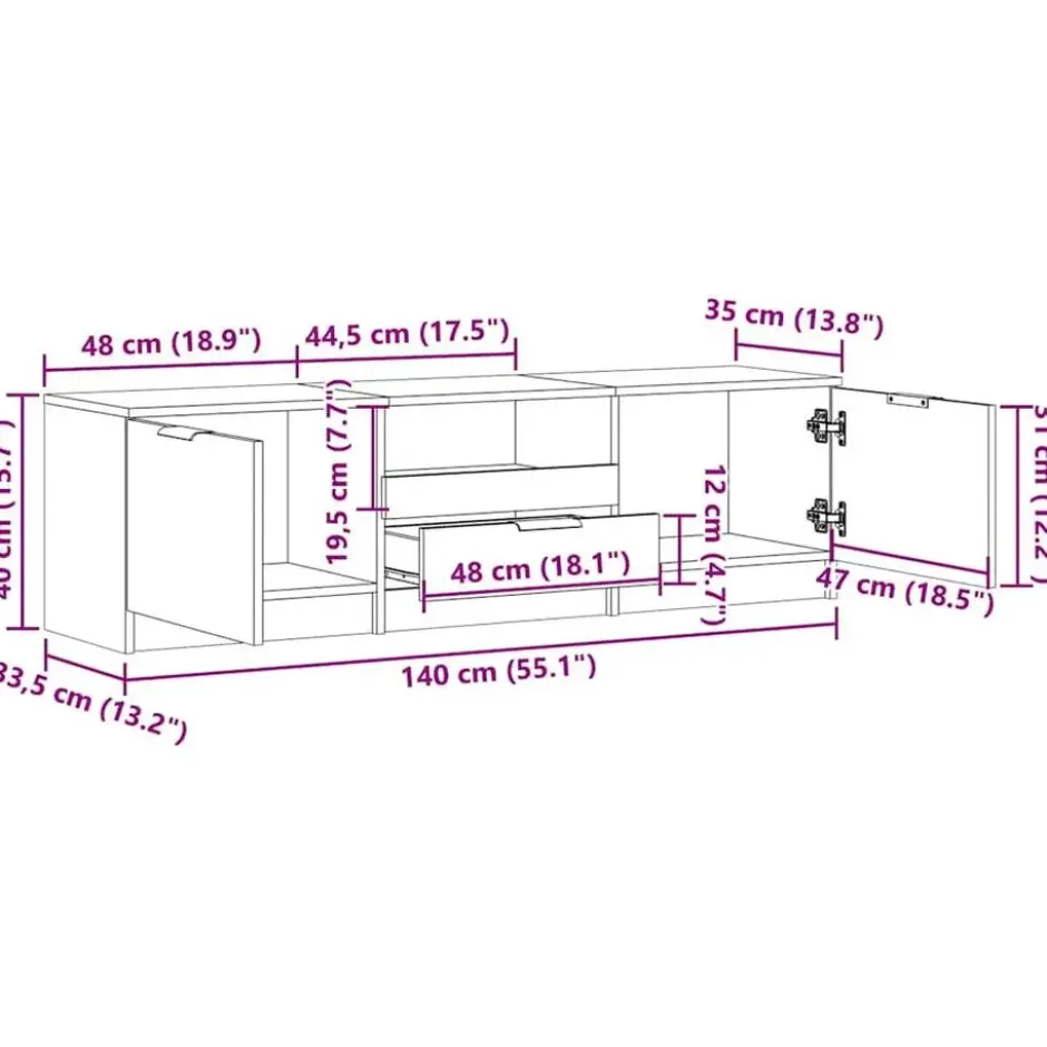 vidaXL - TV-meubel met 1 lade en 2 deuren - Oud hout - 140x35x40 cm