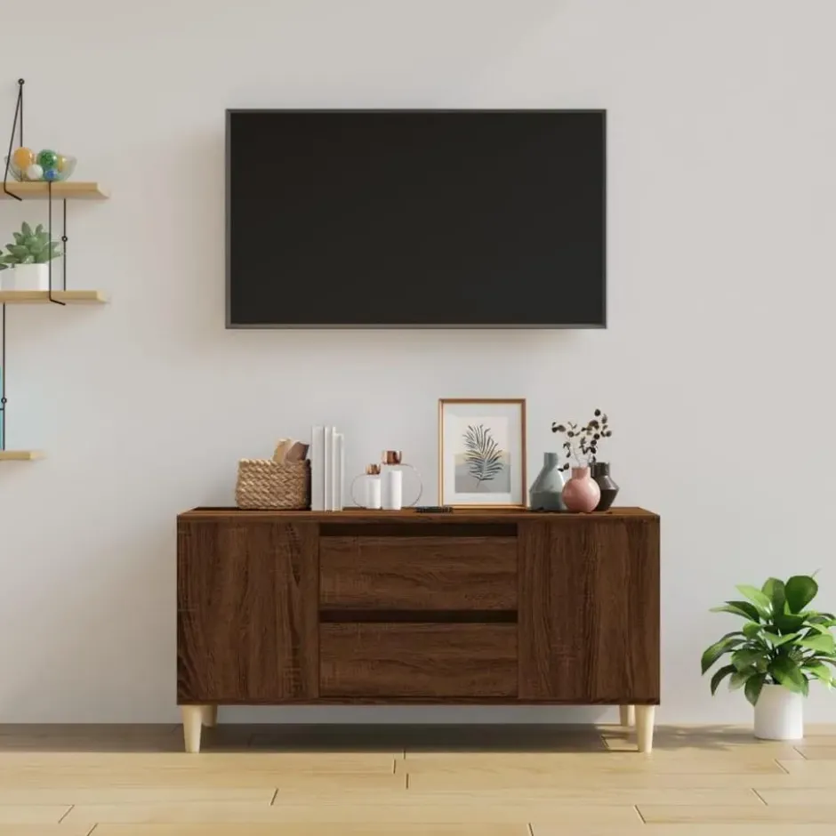 vidaXL - TV-meubel met 2 lades - Bruin eiken - Hout - 102x44.5x50 cm