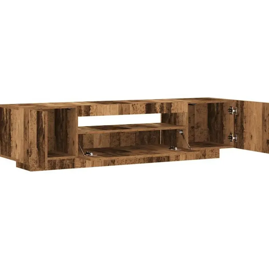 vidaXL - TV-meubel met LED en 3 deuren - Oud hout - 160x35x40 cm