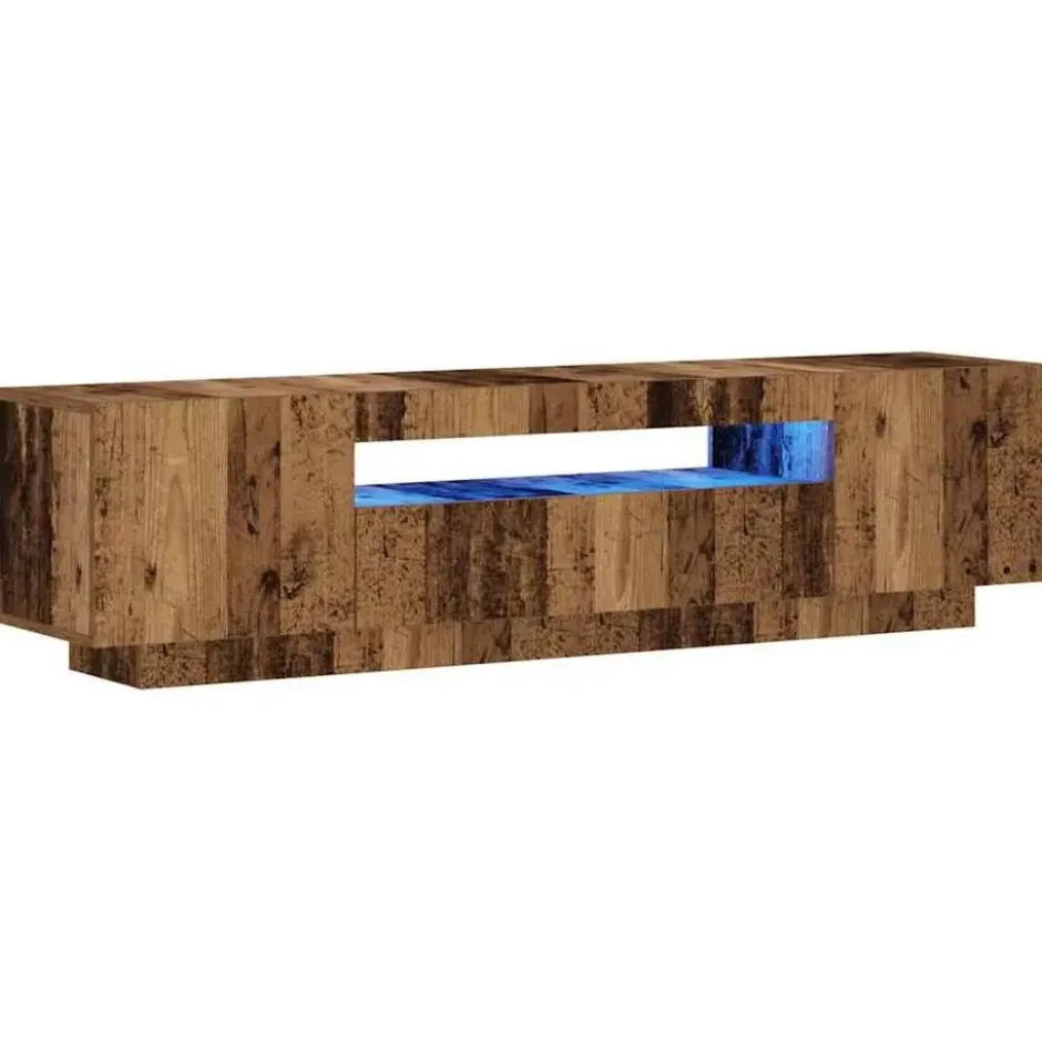 vidaXL - TV-meubel met LED en 3 deuren - Oud hout - 160x35x40 cm