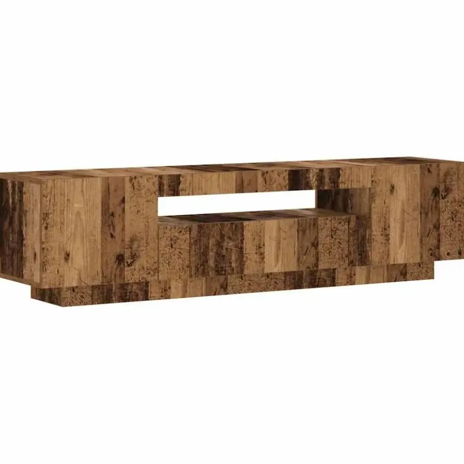 vidaXL - TV-meubel met LED en 3 deuren - Oud hout - 160x35x40 cm