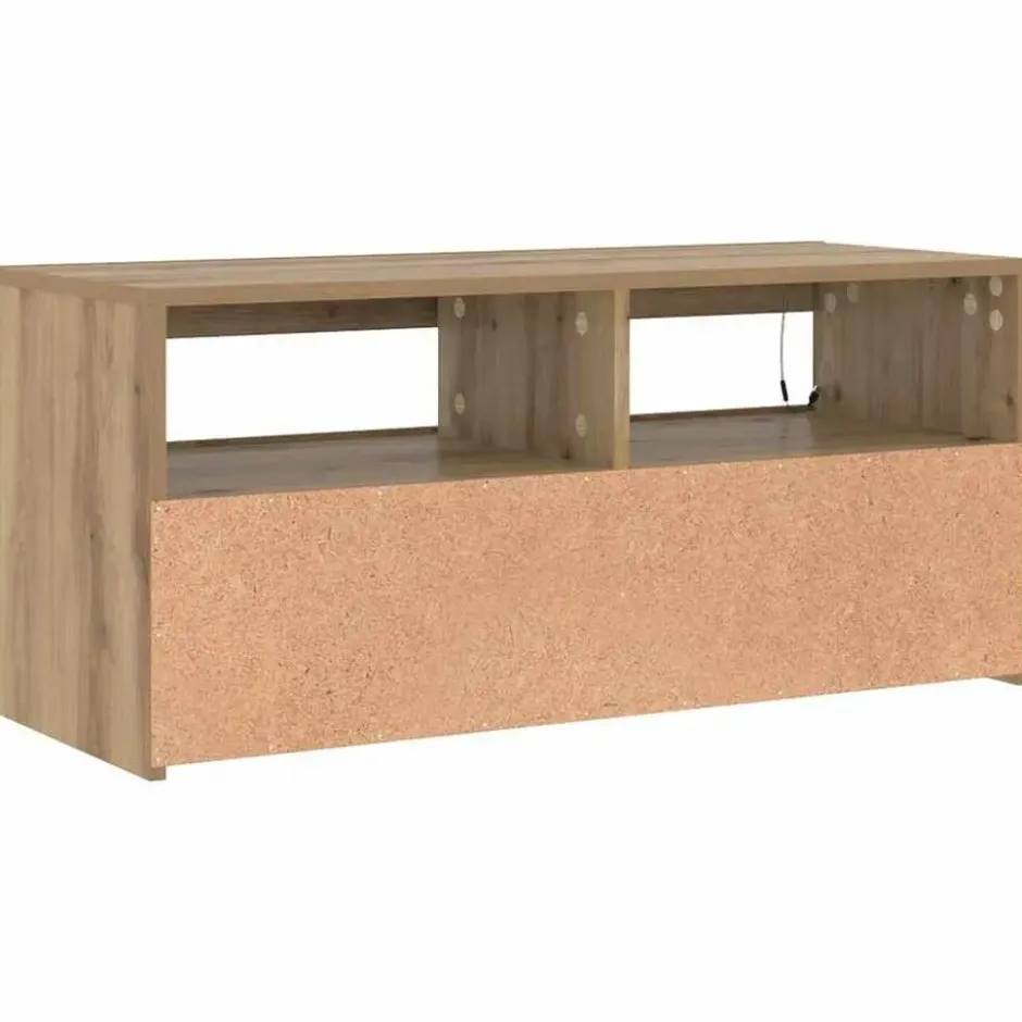 vidaXL - TV-meubel met LED en 2 vakken - Artisanaal eiken - 90x35x40 cm