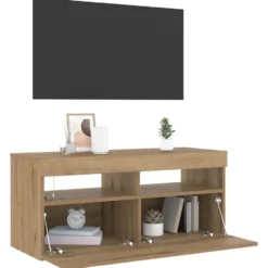 vidaXL - TV-meubel met LED en 2 vakken - Artisanaal eiken - 90x35x40 cm