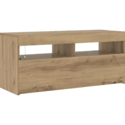 vidaXL - TV-meubel met LED en 2 vakken - Artisanaal eiken - 90x35x40 cm
