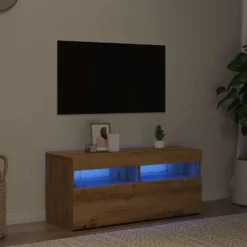 vidaXL - TV-meubel met LED en 2 vakken - Artisanaal eiken - 90x35x40 cm