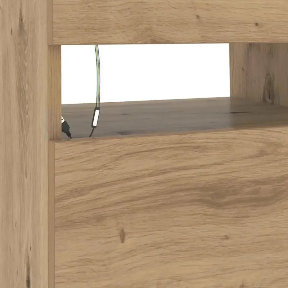 vidaXL - TV-meubel met LED en 2 vakken - Artisanaal eiken - 90x35x40 cm
