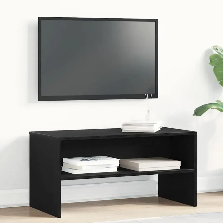 vidaXL - TV-meubel met legplank - Zwart eiken - Bewerkt hout - 80x40x40 cm
