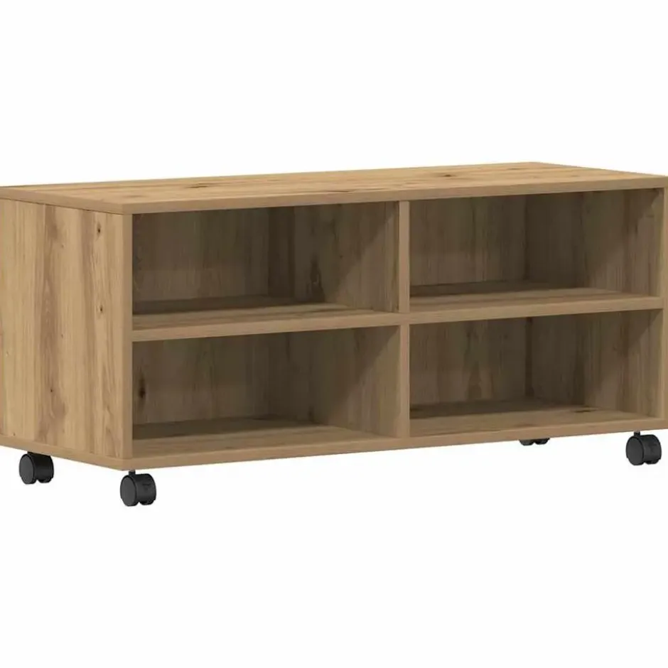 vidaXL - TV-meubel met 4 vakken en 4 wielen - Artisanaal eiken - 90x35x35 cm