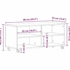 vidaXL - TV-meubel met 4 vakken en 4 wielen - Artisanaal eiken - 90x35x35 cm