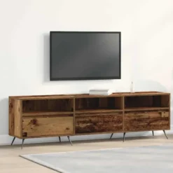vidaXL - TV-meubel 3 vakken 3 deuren - Oud hout - Hout - 150x30x44.5 cm