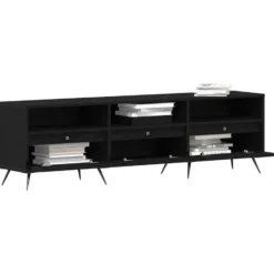 vidaXL - TV-meubel 3 vakken 3 deuren - Zwart eiken - Hout - 150x30x44.5 cm