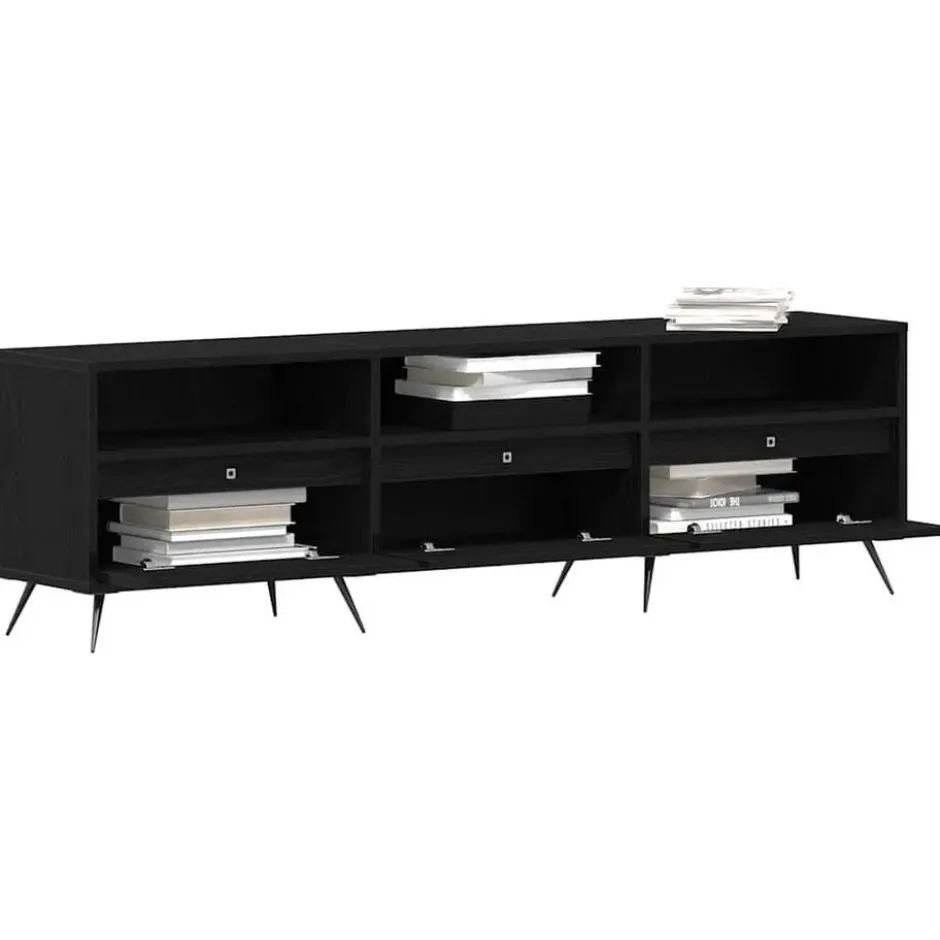 vidaXL - TV-meubel 3 vakken 3 deuren - Zwart eiken - Hout - 150x30x44.5 cm