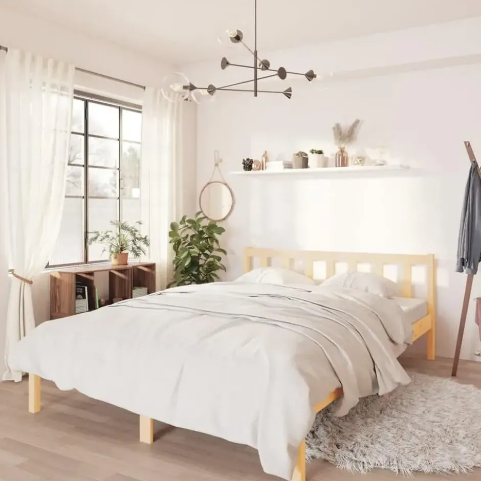 vidaXL - Tweepersoonsbedden - Bruin - Grenenhout - 140 x 200 cm