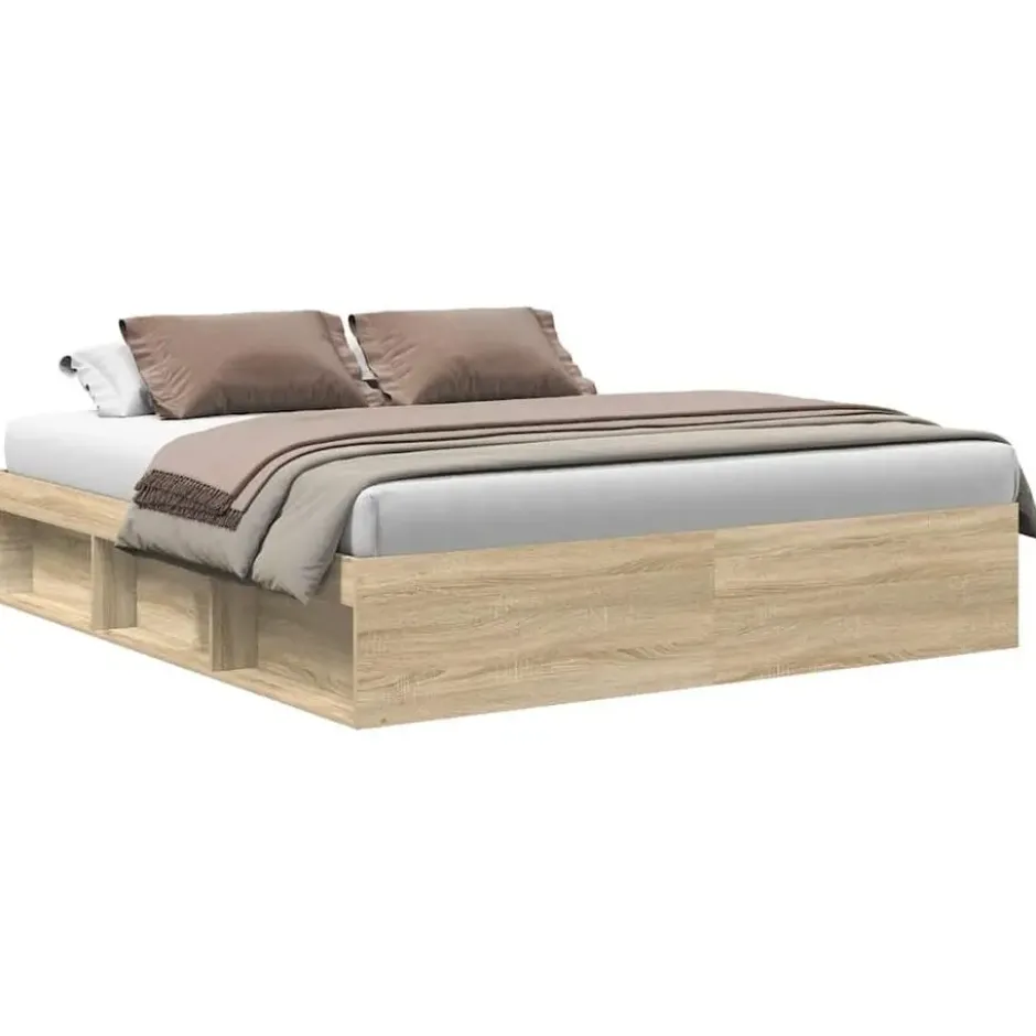 vidaXL - Tweepersoonsbed met opbergruimte - Sonoma eikenkleurig - 180x200 cm