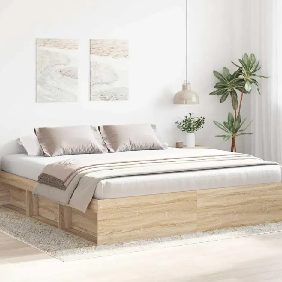 vidaXL - Tweepersoonsbed met opbergruimte - Sonoma eikenkleurig - 180x200 cm