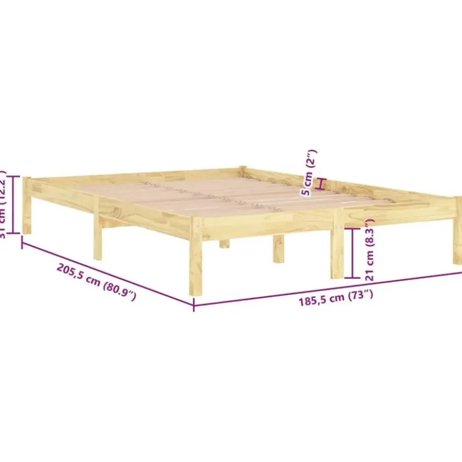 vidaXL - Tweepersoonsbed - Naturel - Massief hout - 180x200 cm