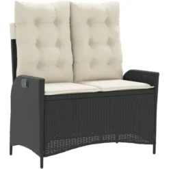 vidaXL - Verstelbare loungebank met crème kussens - Zwart rattan - 104x59x93 cm