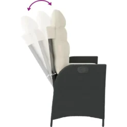 vidaXL - Verstelbare loungebank met crème kussens - Zwart rattan - 104x59x93 cm
