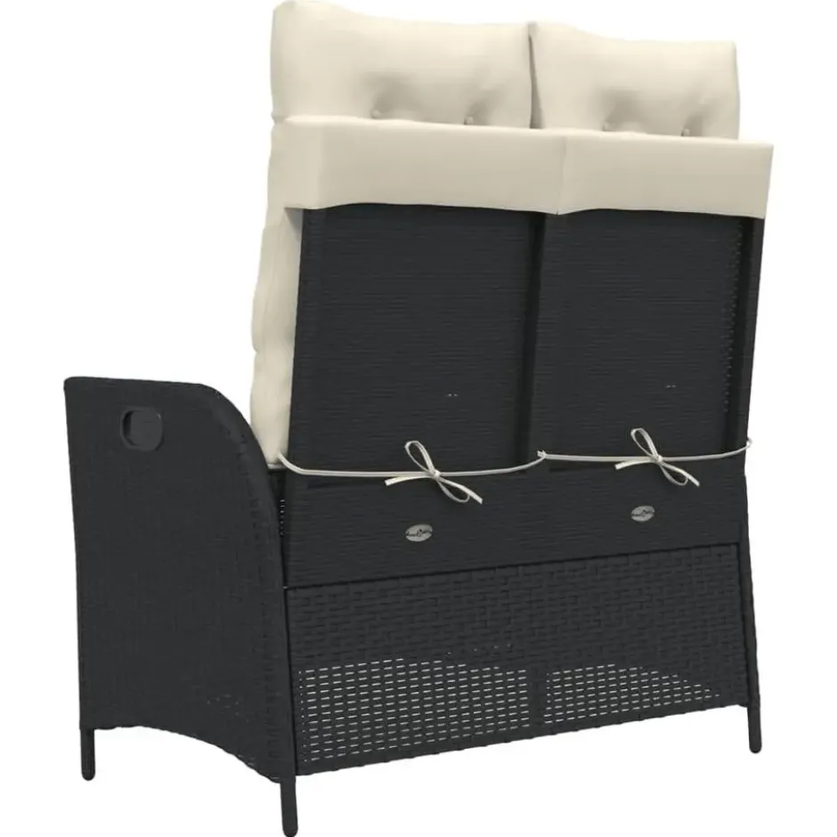 vidaXL - Verstelbare loungebank met crème kussens - Zwart rattan - 104x59x93 cm