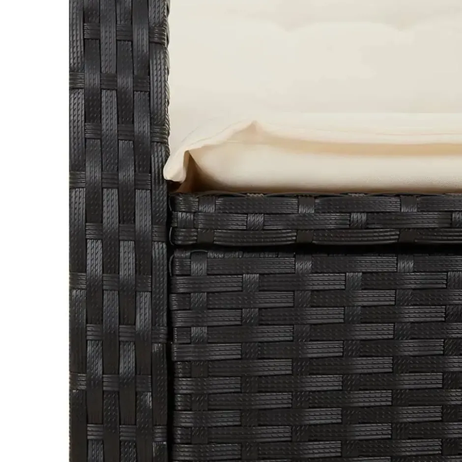 vidaXL - Verstelbare loungebank met crème kussens - Zwart rattan - 104x59x93 cm