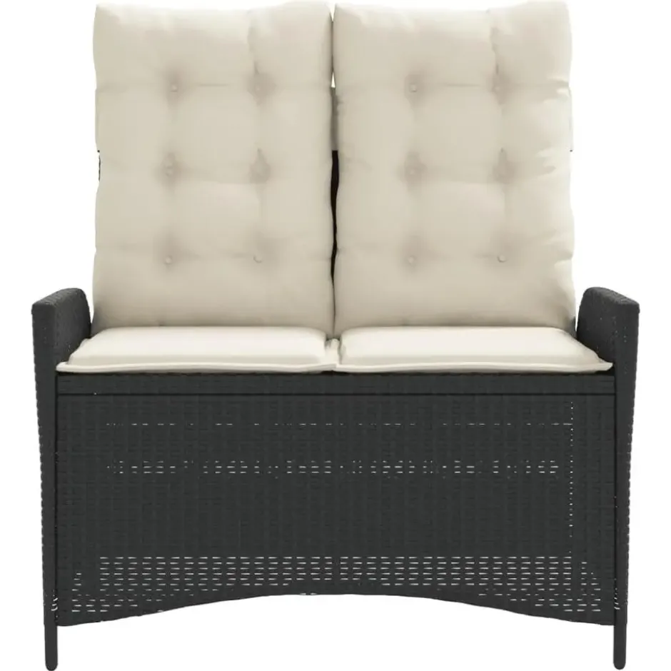 vidaXL - Verstelbare loungebank met crème kussens - Zwart rattan - 104x59x93 cm