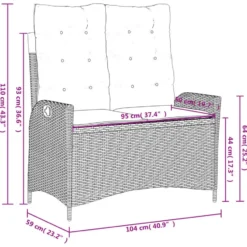vidaXL - Verstelbare loungebank met crème kussens - Zwart rattan - 104x59x93 cm