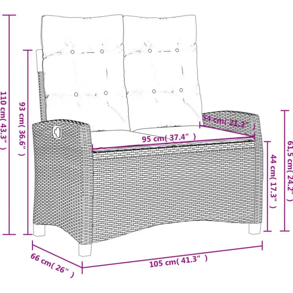 vidaXL - Verstelbare loungebank met kussens - Grijs - Poly rattan - 105x66x93 cm