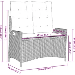 vidaXL - Verstelbare loungebank met grijs kussens - Beige rattan - 104x59x93 cm