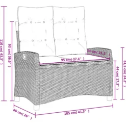 vidaXL - Verstelbare loungebank met kussens - Zwart - Poly rattan - 105x66x93 cm